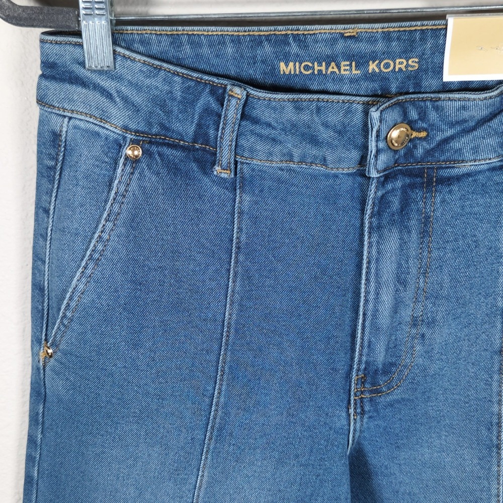 MICHAEL KORS Carmen Wide Leg Pintuck Jeans Super High Rise Medium Wash Size 6 - Picture 2 of 9